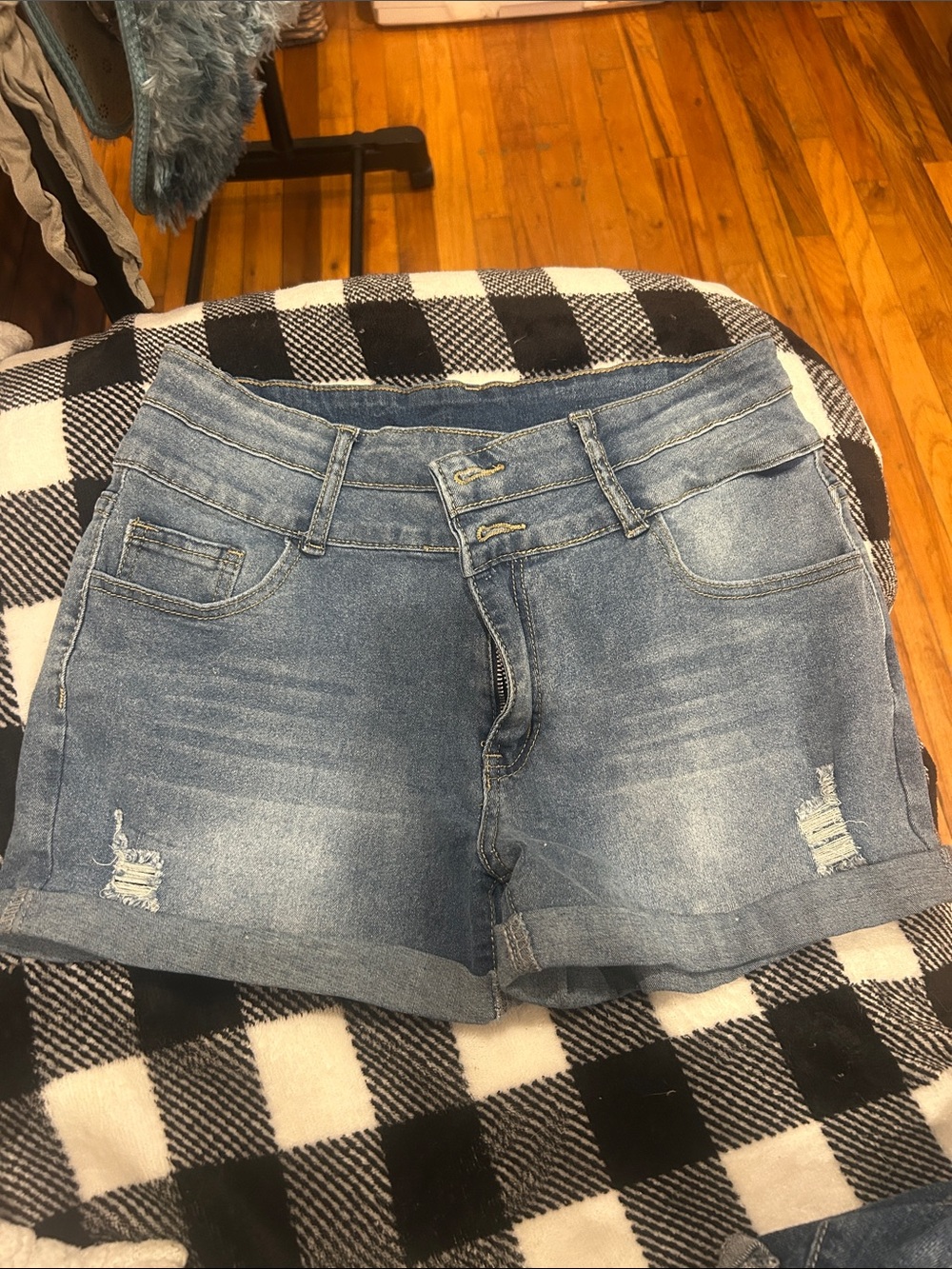 Source Unknown Light Blue Distressed High-Waist Denim Shorts